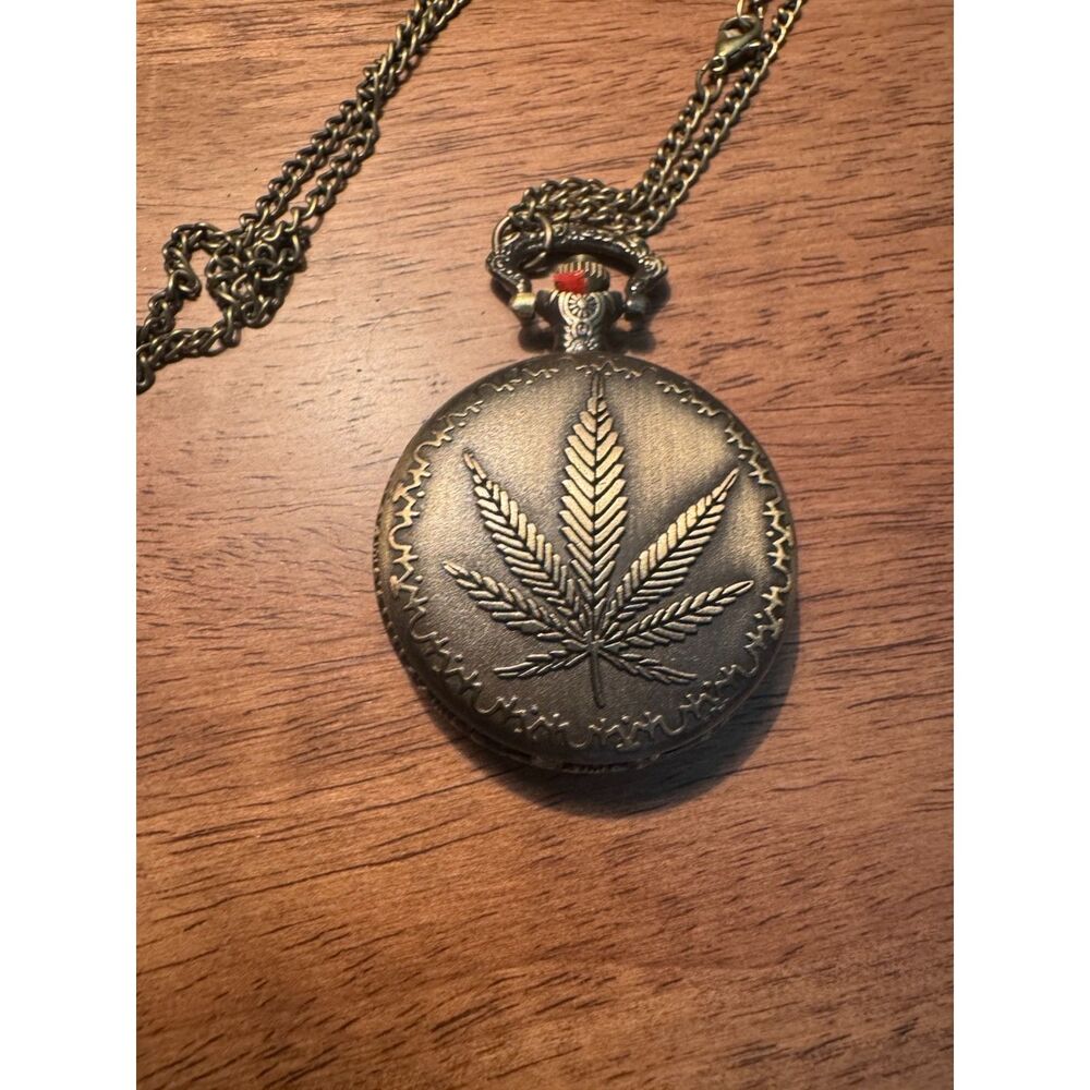 Cannabis Pocket Watch Bronze Tone Quartz Watch
